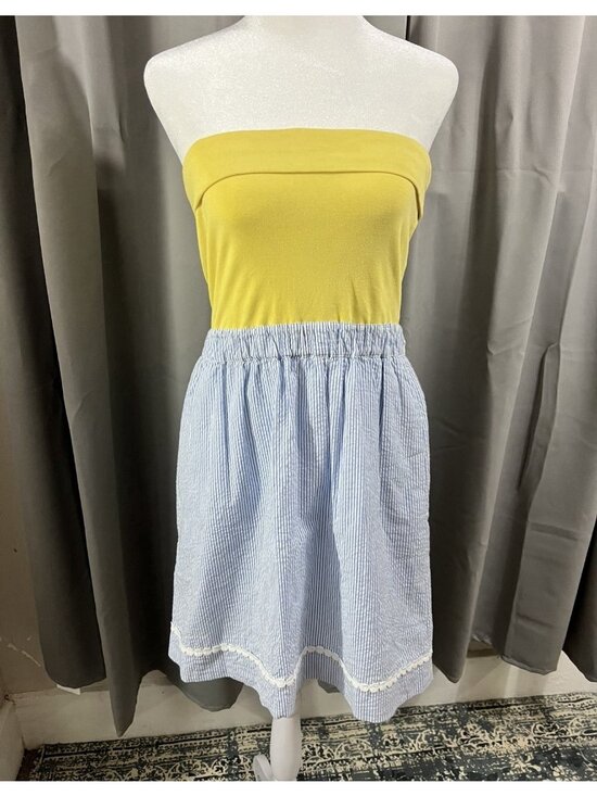 Lilly Pulitzer Dresses & Skirts - Vtg Lilly Pulitzer Medium Strapless Esmeralda Dress Yellow Blue Mini Seersucker